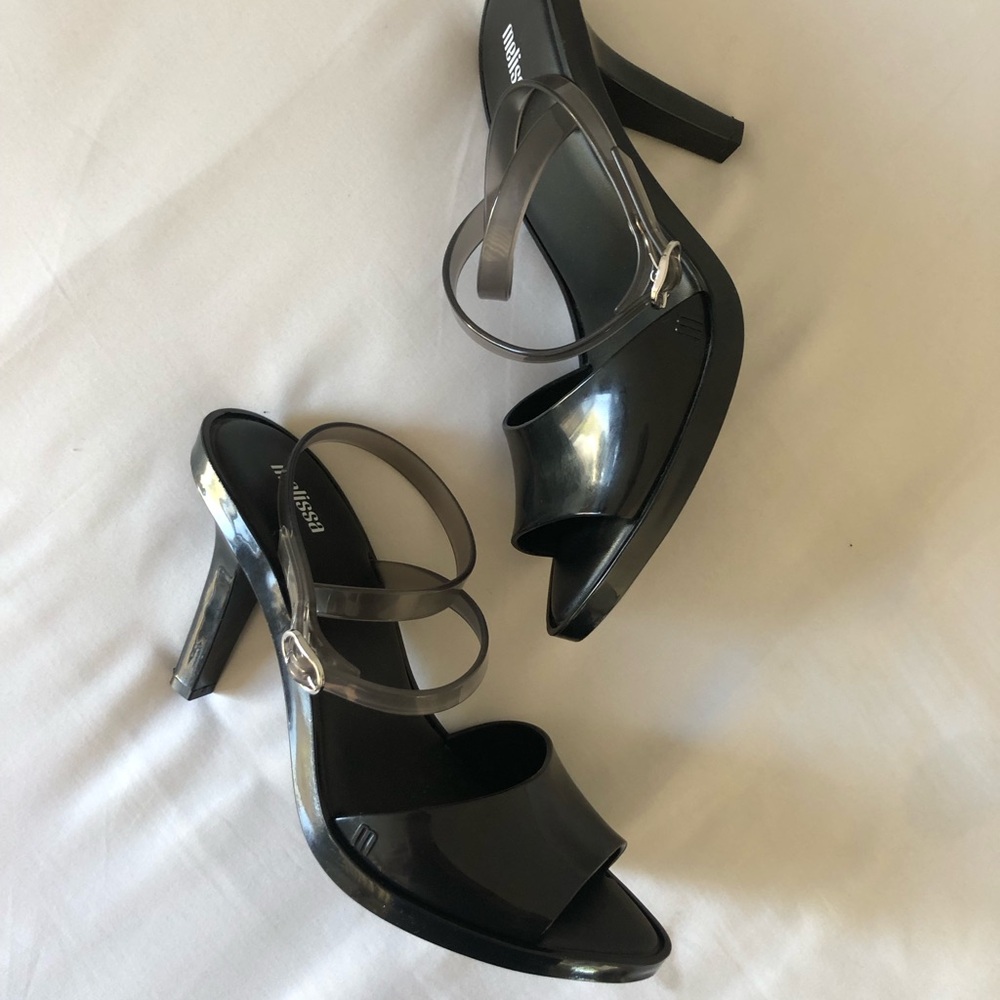 Melissa Black High Heel Sandals with Clear Straps